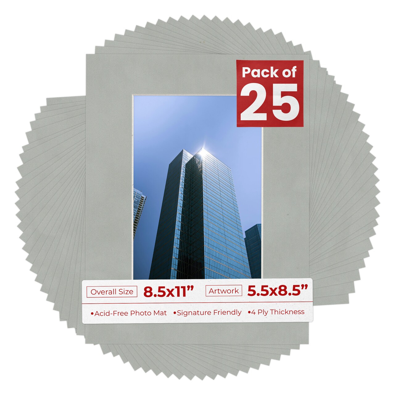 Light Grey Suede Mat Board for 8.5x11 Frames - Fits 5.5x8.5 Photos